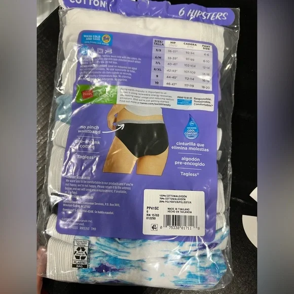 Women’s cotton Hanes hipsters‎ panties underwear Sz 6 pack of 6 new NIP - Picture 2 of 7